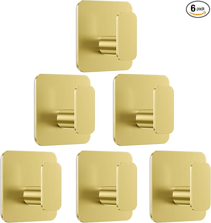 Gold Hooks for Hanging Heavy Duty, Adhesive Hooks for Shower, Waterproof & by Aikzik