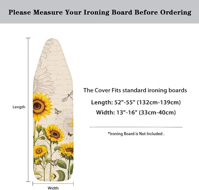 Sunflower Ironing Board Pad, Butterfly Ironing Board Cover 15" x 54" Scorch - Image 6