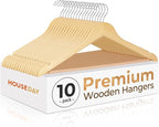 HOUSE DAY Premium Wooden Coat Hangers 10 Pack, Heavy Duty Solid Wood Clothes by HOUSEDAY