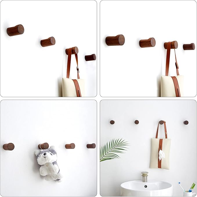 Natural Wood Wall Hooks, for Hanging Coat Towel Cap Bag Purses Jacket Backpack - Image 6