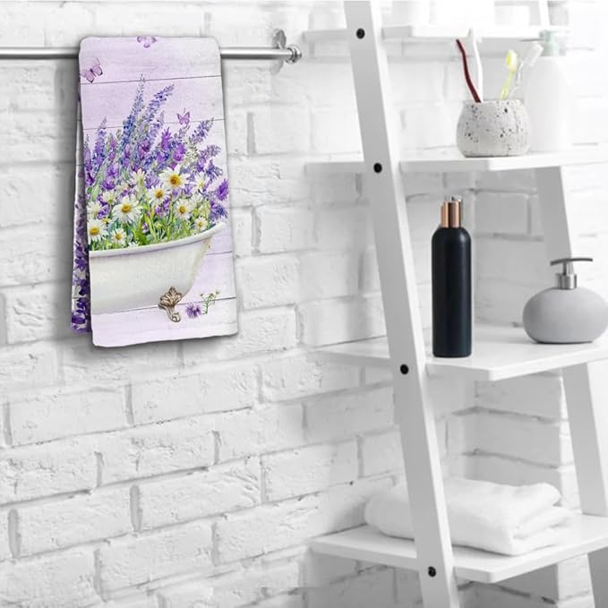 Lavender Hand Towels Set of 2 Lightweight Breathable Purple Floral Bath Towels - Image 5