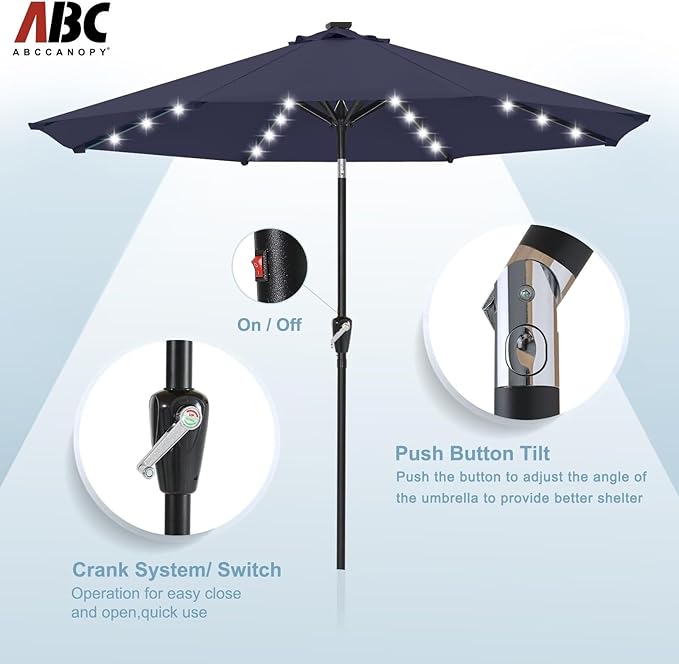 ABCCANOPY Durable Solar Led Patio Umbrellas with 32LED Lights 11FT (Navy Blue) - Image 6