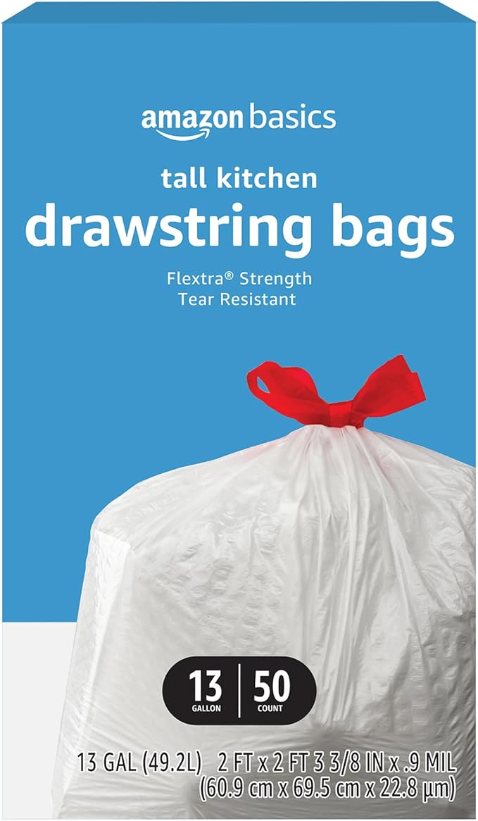 Amazon Basics Flextra Tall Kitchen Drawstring Trash Bags, 13 Gallon, by AmazonBasics