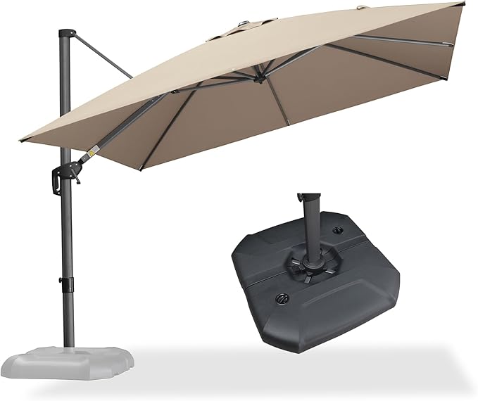 PURPLE LEAF 10 Feet Square Cantilever Umbrella Patio Umbrella with Base Outdoor Umbrella Aluminum Offset with 360-degree Rotation for Garden Deck Pool Patio Taupe by PURPLELEAF