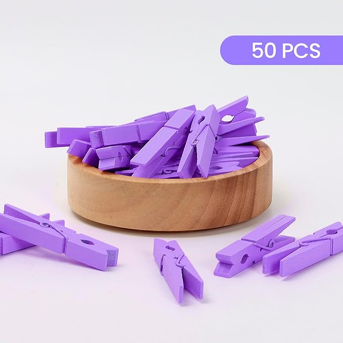 50PCS Colored Wooden Clothespins, 2.9inch Purple Clothes Pins - Image 3