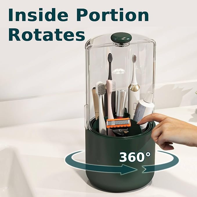 Toothbrush Holder with Cover 360 Rotating 4 Compartments Bathroom Toothpaste - Image 4
