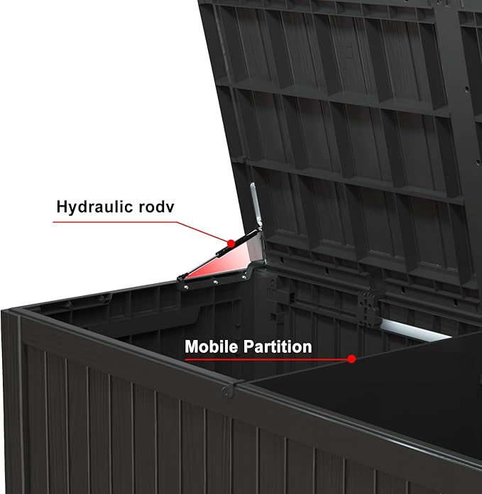 180 Gallon Resin Outdoor Deck Box Waterproof Patio Furniture, Garden Tools, Cushions, Pool Accessories Outside Storage (Black, 180 Gallon) - Image 4