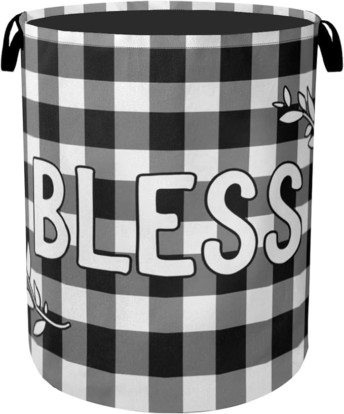 Checkered Bless Laundry Basket, Waterproof Fabric Storage Basket by Gearsly