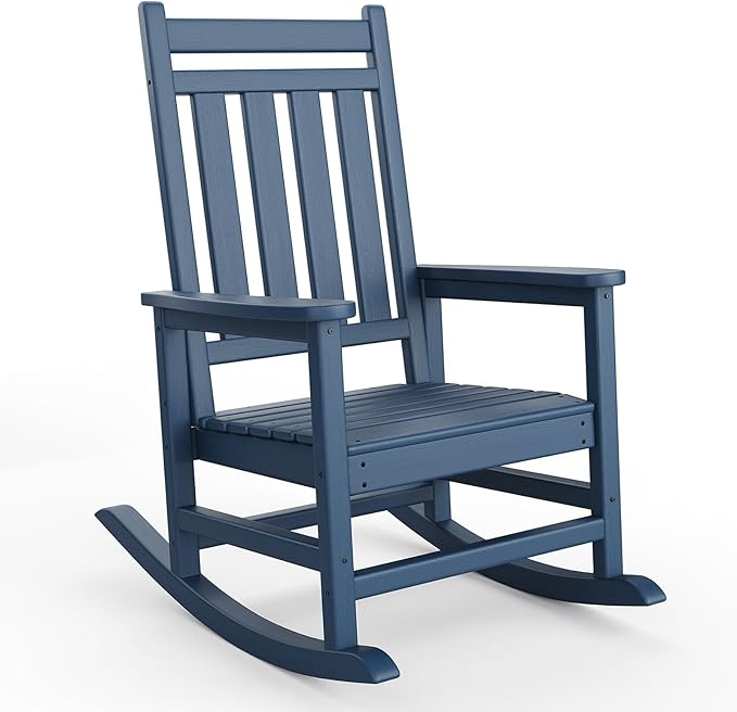 HDPE Rocking Chair Outdoor- Poly High Back Porch Rocker Chairs for Adults - All Weather Resistant Furniture for Patio Front Porch - Navy Blue by Garvee