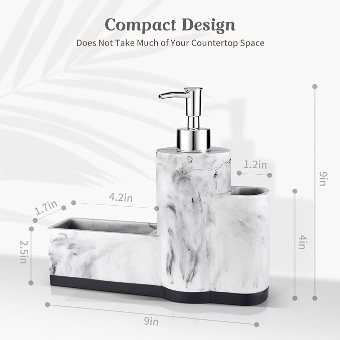 zccz Soap Dispenser with Sponge Holder and Brush Holder, Marble Pattern Kitchen - Image 2