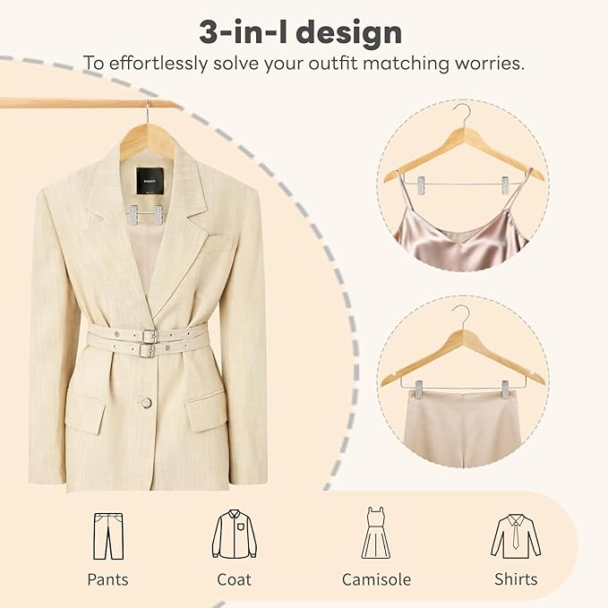 HOUSE DAY 12 Pack High-Grade Wooden Suit Hangers Skirt Hangers - Image 5