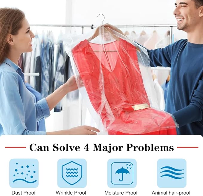 BEISHIDA 60PCS 35.5 Inch Plastic Garment Bag-Plastic Clear Dry Cleaner Laundry - Image 3