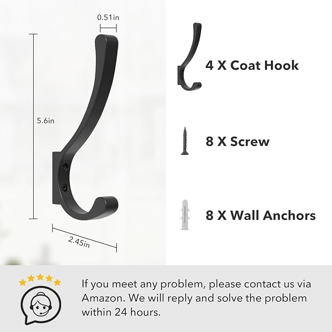 Coat Hooks Wall Mount, Hooks for Hanging Heavy Duty, Screw in Wall Hanger for - Image 5