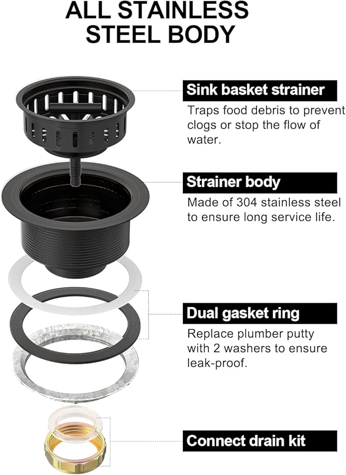 BOTEMY B9171 Bronze Kitchen Sink Drain Kit 3 1/2 Sink Strainer - Image 5