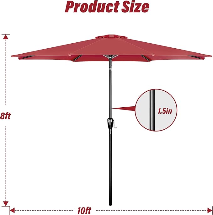 Simple Deluxe 9' Patio Umbrella Outdoor Table Market Yard Umbrella with Push Button Tilt/Crank - Image 6
