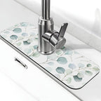 Sage Green Leaves Watercolor Branch Plant Kitchen Sink Splash Guard Faucet Mat by WILL+BUDXEG