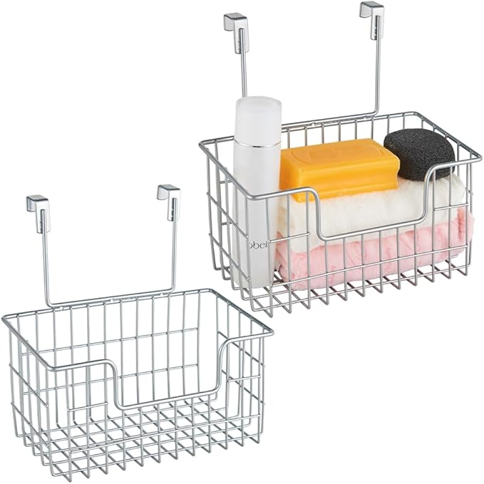 Wire Hanging Storage Basket 2 Packs, Wall Mounted Kitchen Bathroom Storage by JUNCHUCHERRY