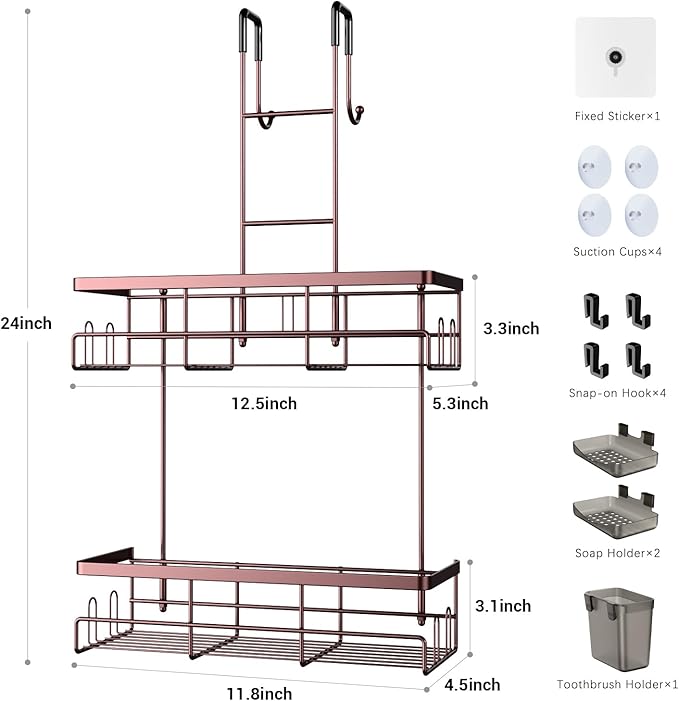 Over the Door Hanging Shower Caddy: Rustproof Hanging Organizer over the Door - Image 7
