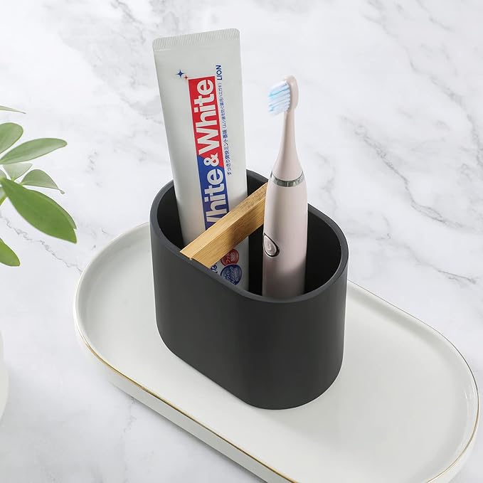 rejomiik Thick Resin Toothbrush Holders Bamboo Tooth Brushing Holder - Image 8