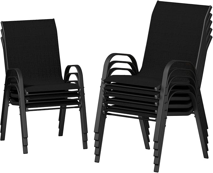 UDPATIO Patio Chairs Set of 8, Stackable Outdoor Dining Chairs with High Back, Breathable Textilene Fabric Outdoor Chair All Weather, 350LBS Capacity for Garden, Backyard (Black) by UDPATIO