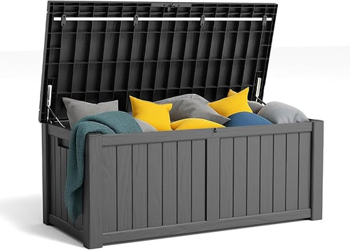 120 Gallon Resin Deck Box, Lockable Patio Outdoor Storage Box for Furniture, Garden Tools and Tools Storage, Waterproof Outside Storage Boxes - Black by OutdoorLivingPerfected