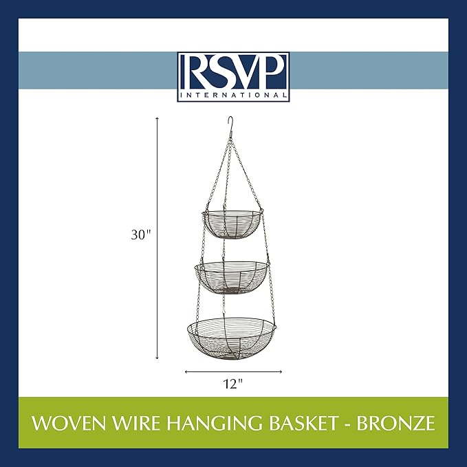 RSVP International Hanging Storage Collection 3-Tier Baskets, Bronze Woven Wire - Image 6