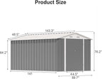 Patiowell 12 x 8 FT Outdoor Storage Shed, Steel Shed Storage House with Design of Lockable Doors, Utility and Tool Storage for Garden, Patio, Backyard, Outside use, Gray - Image 2