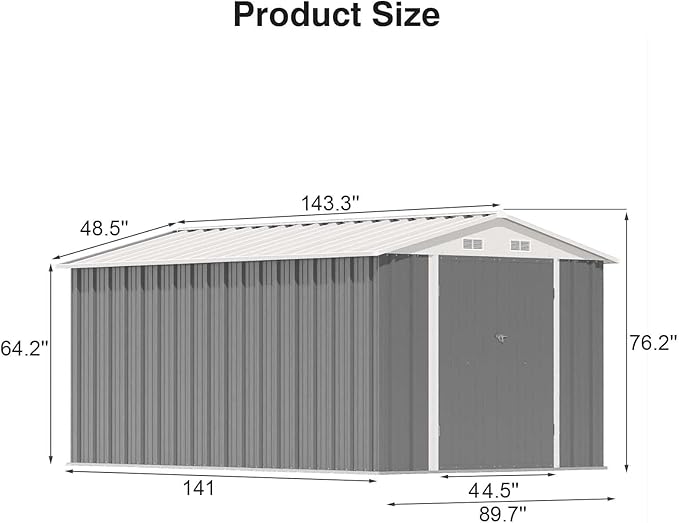 Patiowell 12 x 8 FT Outdoor Storage Shed, Steel Shed Storage House with Design of Lockable Doors, Utility and Tool Storage for Garden, Patio, Backyard, Outside use, Gray - Image 2