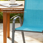 MAMIZO Patio Dining Chairs, Stackable All Weather Teslin Chair, Heavy Duty Outdoor Breathable Chairs Set, w/Armrests, Upgraded Chair FeetW/Strenthened Iron Spacers, 330 LBS (4, Turquoise Blue) - Image 8
