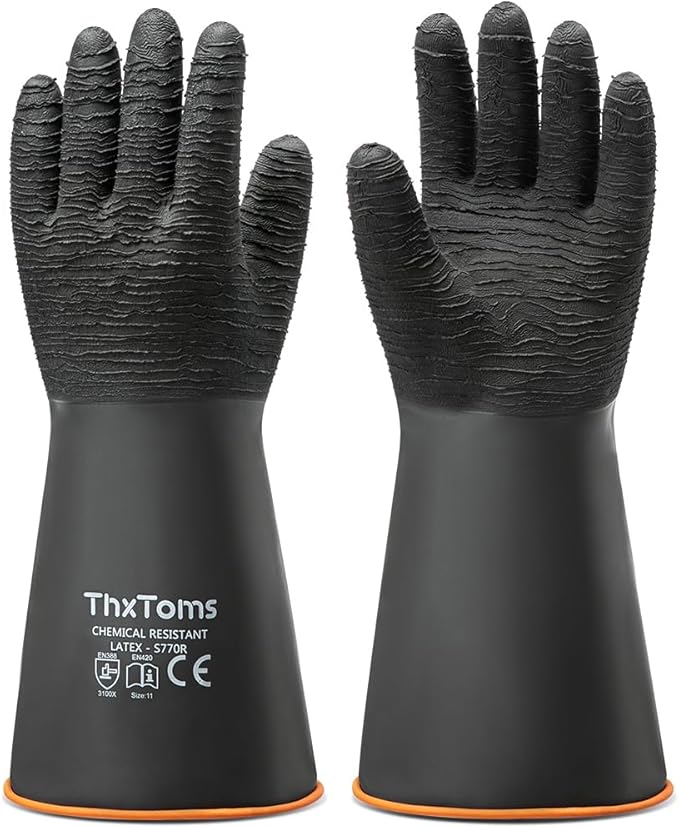 ThxToms Heavy Duty Rubber Gloves, Industrial Chemical Resistant Gloves by ThxToms