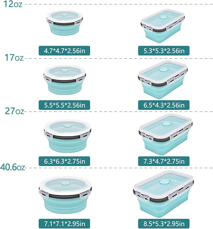 8 Collapsible Food Storage Containers, Silicone Collapsible Food Storage - Image 3