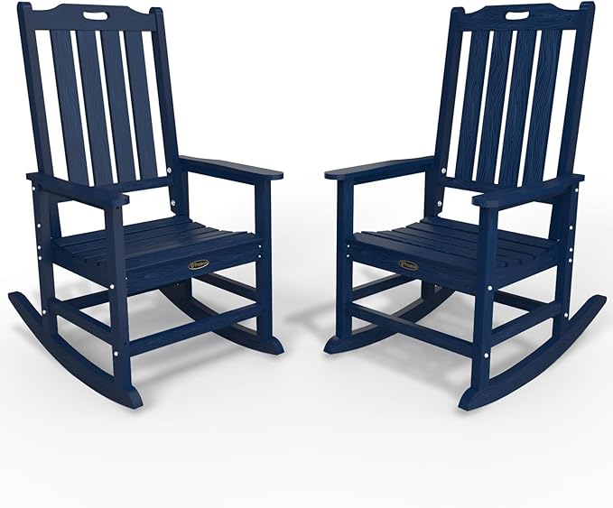 Oversized Rocking Chair Set of 2, Outdoor Rocking Chair for Adults, All Weather Resistant Porch Rocker for Lawn Garden, Navy Blue by THOEOE