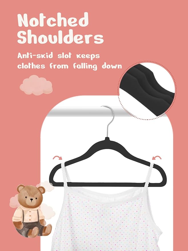HOUSE DAY 11 Inch Black Velvet Baby Hangers 20 Pack, Premium Kids Hangers - Image 3