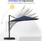 HOMSHADE 10 ft Square Cantilever Patio Umbrella with Base Included, Solar Lights Large Umbrella Outdoor Patio with 360°Rotation&Tilting, LED Lighted Offset Umbrellas w/Stand for Pool Deck - Image 6