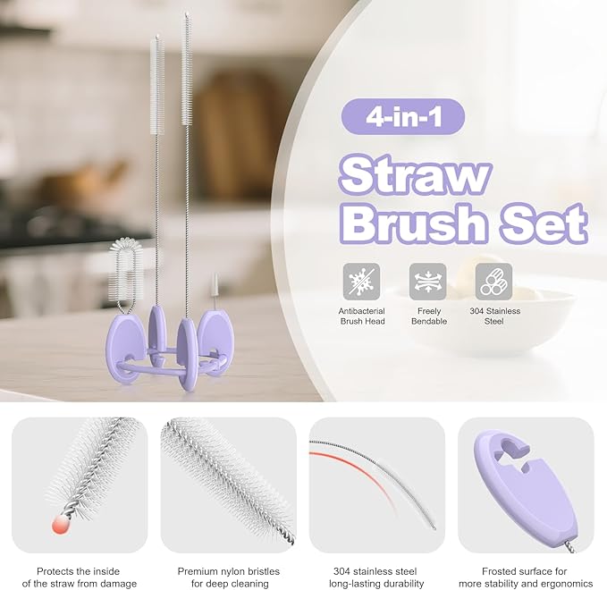 YOTIME Standing Straw Cleaner Brush Set, 4in1 Reusable Straw Brushes - Image 3