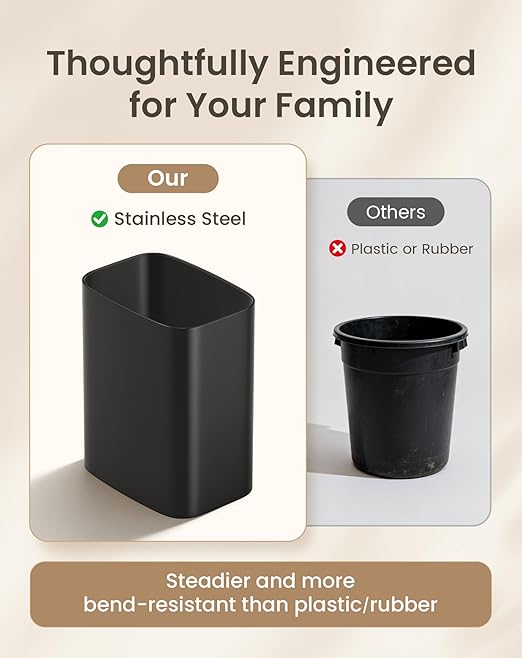 Cesun Small Bathroom Trash Can, 3.4 Gallon Metal Garbage Can, Slim Stainless - Image 5