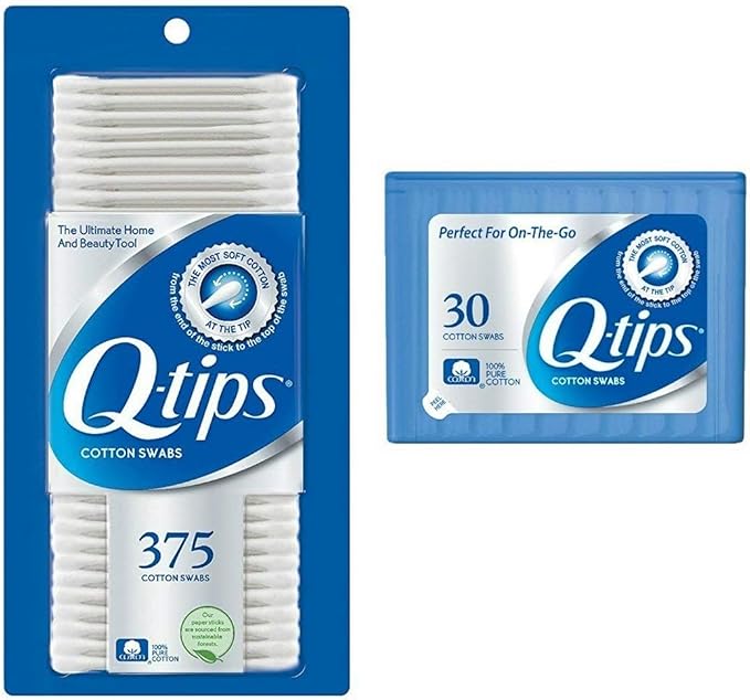 Q-Tips Cotton Swabs 375 Count + Travel-Size 30 Count by Q-tips