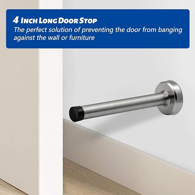 Door Stops, 4 Inch Long Door Stopper Wall Mounted, Stainless Steel, Brushed - Image 3