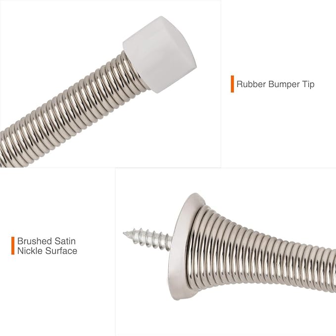 2 Pack Spring Door Stopper Brushed Satin Nickel- 3-1/4" Flexible Spring Door - Image 4