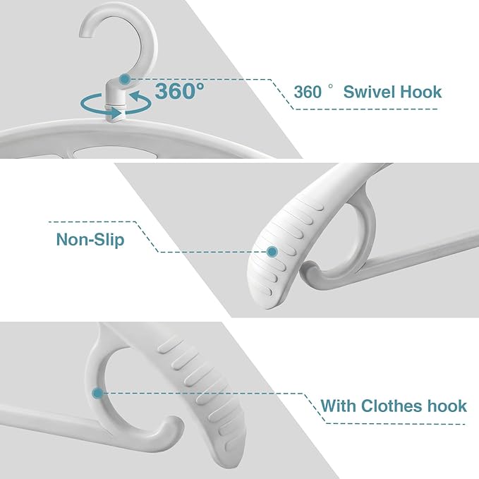 Plastic Clothes Hanger, Extra Thick Plastic Wide Shoulder Adult 360 Degrees - Image 4