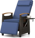RELAX4LIFE Rattan Outdoor Recliner Chair - Wicker Chaise Lounge Chair w/Adjustable Back & Footrest, Acacia Wood Armrests, Flip Side Table, Cushion, Reclining Patio Chair for Pool Yard (1, Navy) by RELAX4LIFE