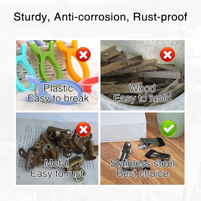 10PCS Small Clothes Pin, Stainless Steel Clothespins, Metal Laundry Grip Clips - Image 4