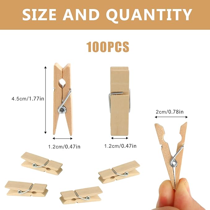 KIMOBER 1.77Inch Wide Wooden Clothespins, Sturdy Natural Wooden Craft Peg Pins - Image 2