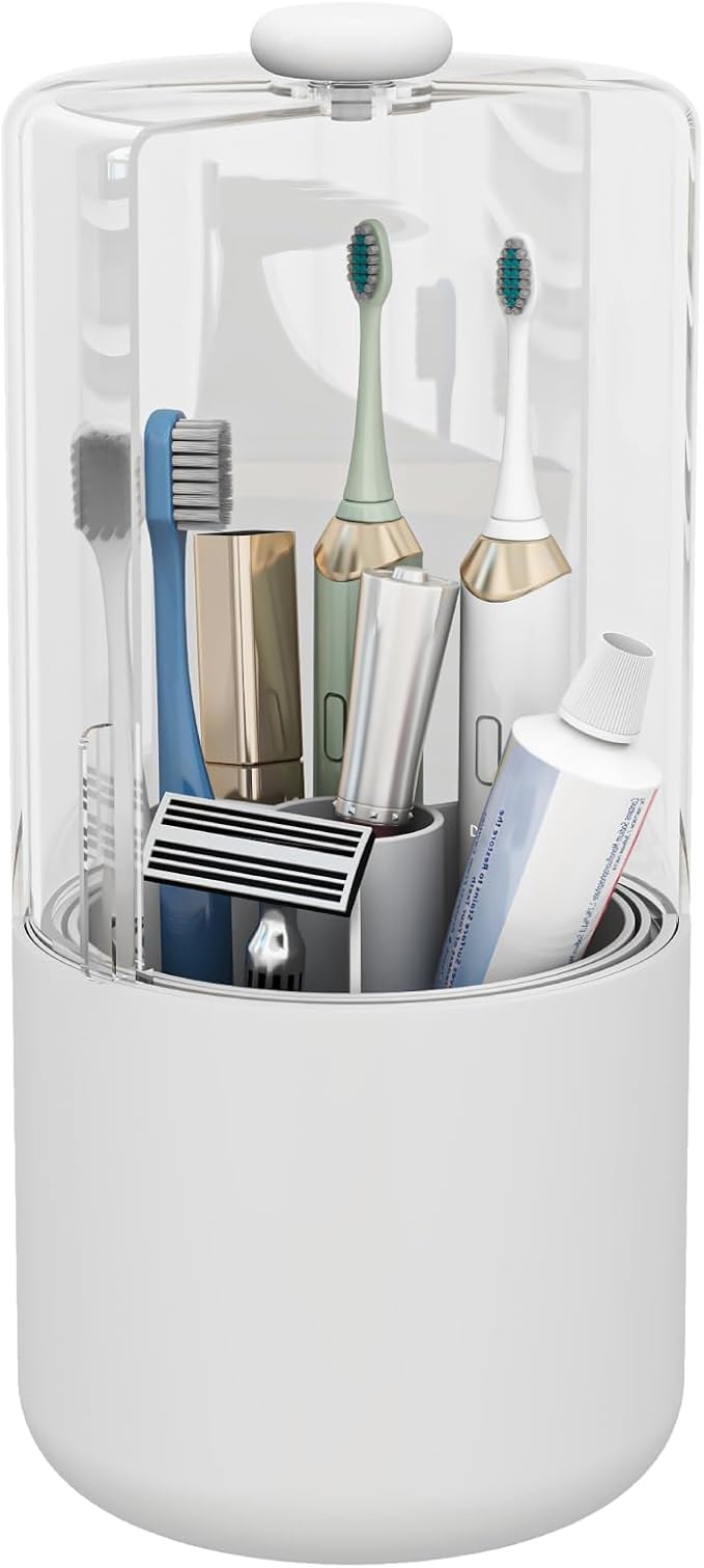 Toothbrush Holder with Cover 360 Rotating 4 Compartments Bathroom Toothpaste by YOOLENS
