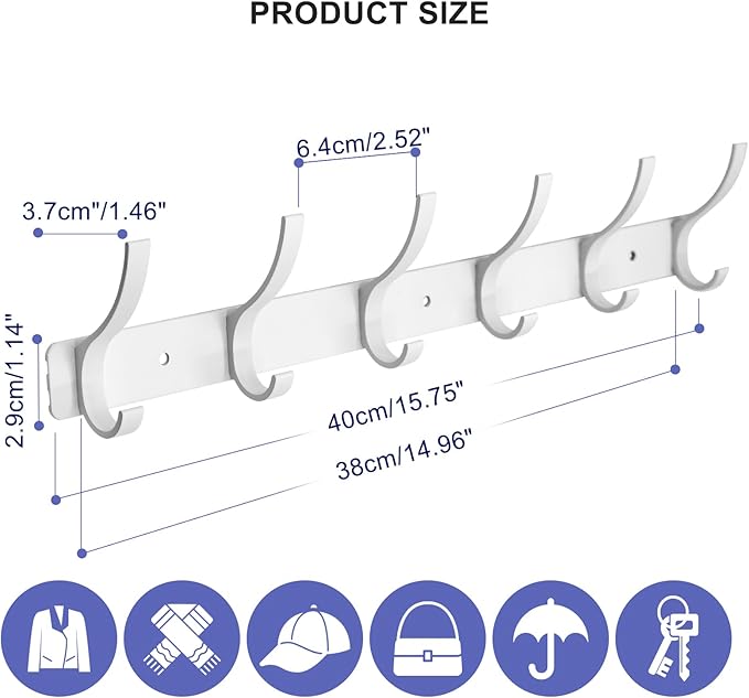 Coat Rack Wall Mounted, 6 Coat Hooks - Image 2