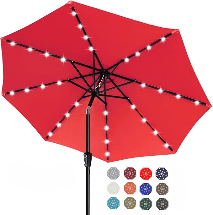 ABCCANOPY Durable Solar Led Patio Umbrellas with 32LED Lights 9FT (Red) by ABCCANOPY