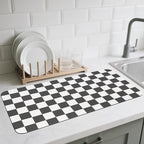 Checkered Dish Drying Mat for Kitchen Counter, Absorbent Non-Slip Coffee Mat by CooRug