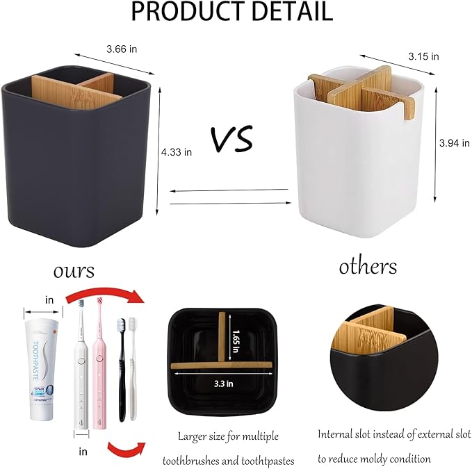 Bamboo Toothbrush Holder for Bathrooms, 3 Slots Toothbrush and Toothpaste - Image 4
