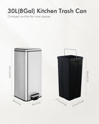 8 Gallon SquareTrash Can with Soft Close Lid, Stainless Steel Trash Can with - Image 4