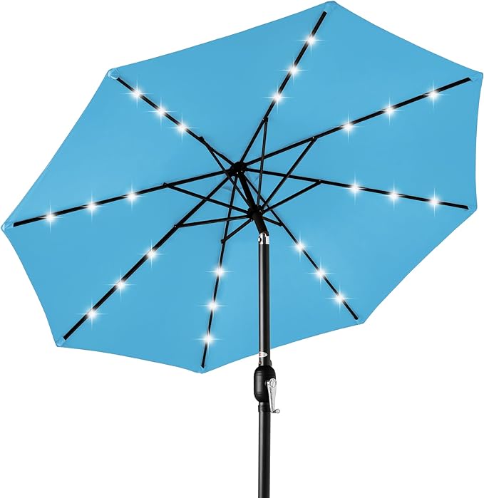 Best Choice Products 10ft Solar Polyester LED Lighted Patio Umbrella w/Tilt Adjustment and UV-Resistant Fabric by BestChoiceProducts